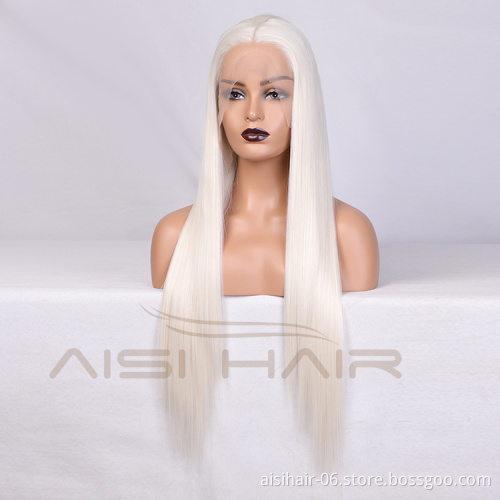 Aisi Hair Hot Selling 26 Inch Long Silver Wig Long Silky Straight Swiss Lace Wigs Synthetic Lace Front Wigs For Black Women